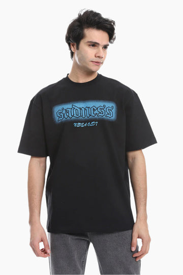 Black And Blue Short Sleeves Printed T-Shirt