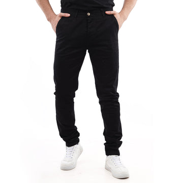 Slash Pockets Regular Fit Plain Gabardine Pants -Black