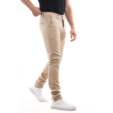 Slash Pockets Regular Fit Plain Gabardine Pants-Beige