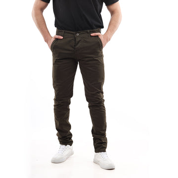 Slash Pockets Regular Fit Plain Gabardine Pants-Olive