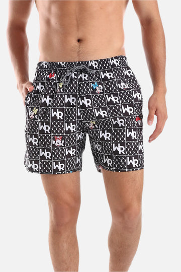 Side Pockets Crabs Patterned Board Shorts
