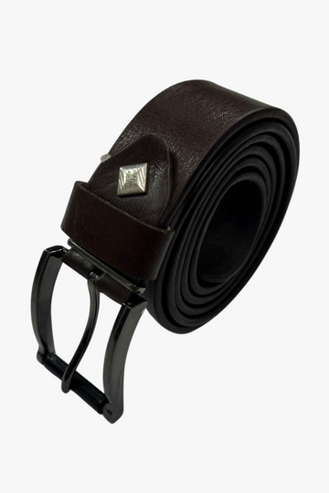 Simple Plain Buckled Leather Belt -Brown