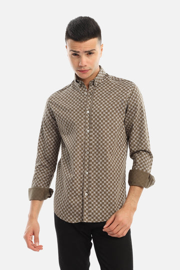 Checkered Full Sleeves Classic Collar Shirt - Olive