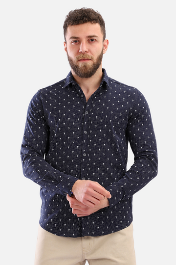 Fireworks Short Sleeves Buttoned Shirt - Navy