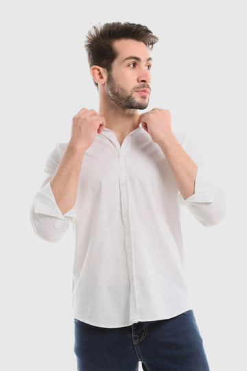 Plain Buttoned Down Long Sleeves Shirt-White