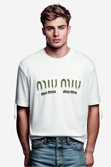 Men's Graphic Logo T-Shirt – White Cotton Crewneck