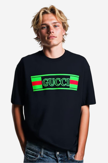 "GUCCI"Comfy Printed Black T-Shirt