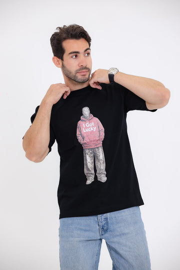 "I Got Lucky" Graphic T-Shirt - Black