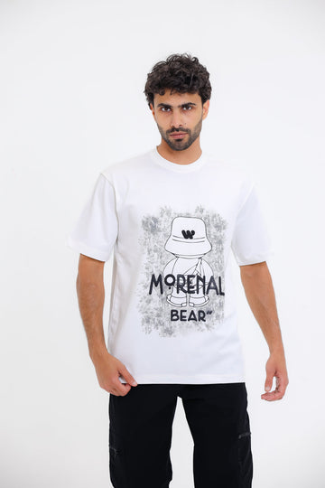 "Morenal Bear" Printed White T-Shirt - White