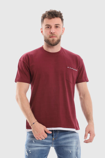 Stitched Chest Logo Pique Patterned Polo Shirt -Red