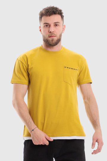 Stitched Chest Logo Pique Patterned Polo Shirt – Mustard