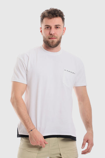 Stitched Chest Logo Pique Patterned Polo Shirt - White