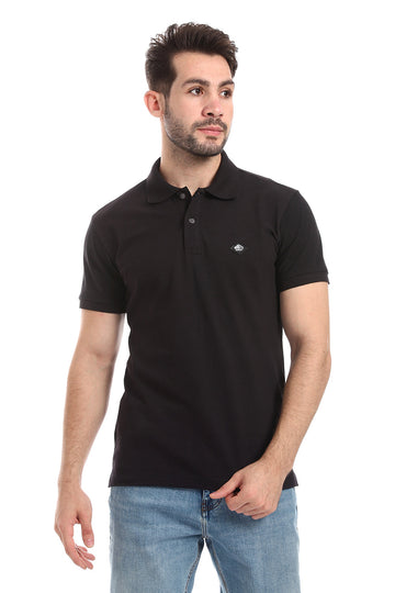 Double Buttoned Short Sleeves Pique WhiteBlack Shirt