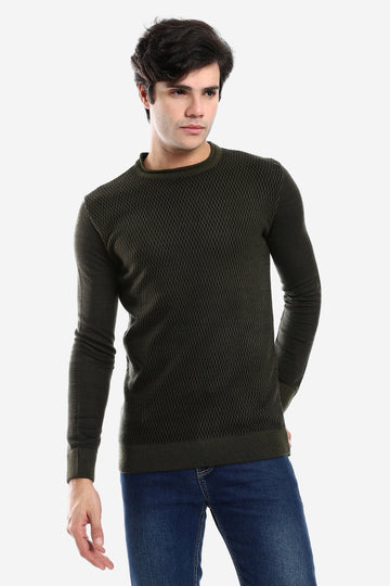 Knitted Pullover With Ribbed Hem - -navy