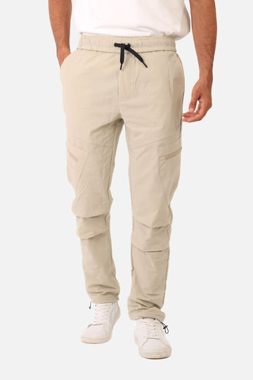 Slip On Plain Beige Practical Joggers