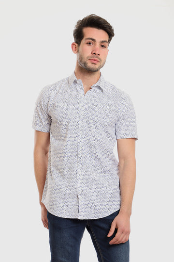 Buttoned Short Sleeves Sun Pattern Shirt – Blue