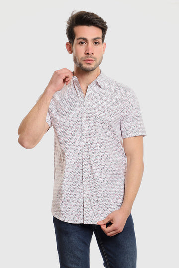 Buttoned Short Sleeves Sun Pattern Shirt – Red