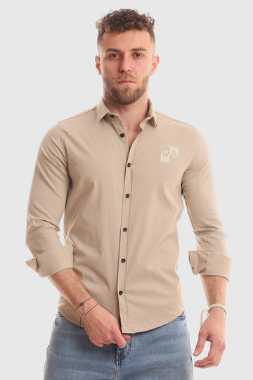 Buttons Down Pineapple Long Sleeves Shirt - Beige