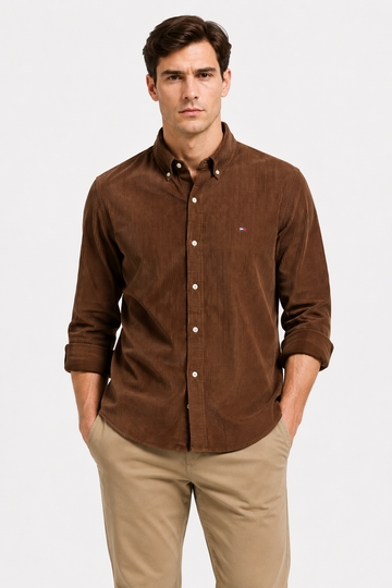 “Slim Fit Brown Cotton Shirt for Men”-Tommy