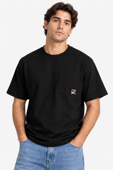 Men's Loewe Anagram Embroidered Pocket Oversized Black T-Shirt