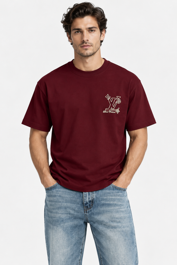 Men's Louis Vuitton LV Embroidered Logo Oversized Burgundy T-Shirt