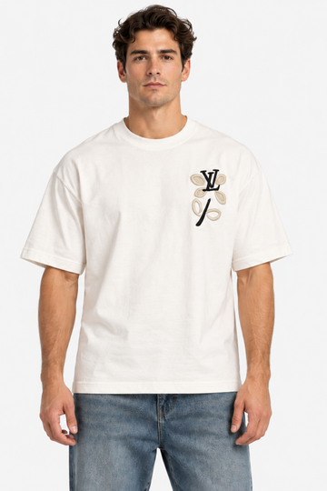 Men's Louis Vuitton LV Floral Embroidered Oversized White T-Shirt