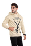 Trendy Printed Beige Hoodie