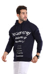 Trendy Printed Navy Blue Hoodie