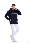 Slip On Printed Hoodie – Navy Blue