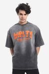 3D Pattern Stone Wash Slip On T-Shirt - Grey & Orange