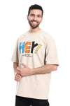 "Hey!" Printed Short Sleeves T-Shirt - Beige