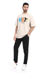 "Hey!" Printed Short Sleeves T-Shirt - Beige