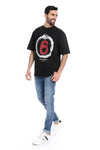 Slip On Round Neck Back Printed T-Shirt - Black