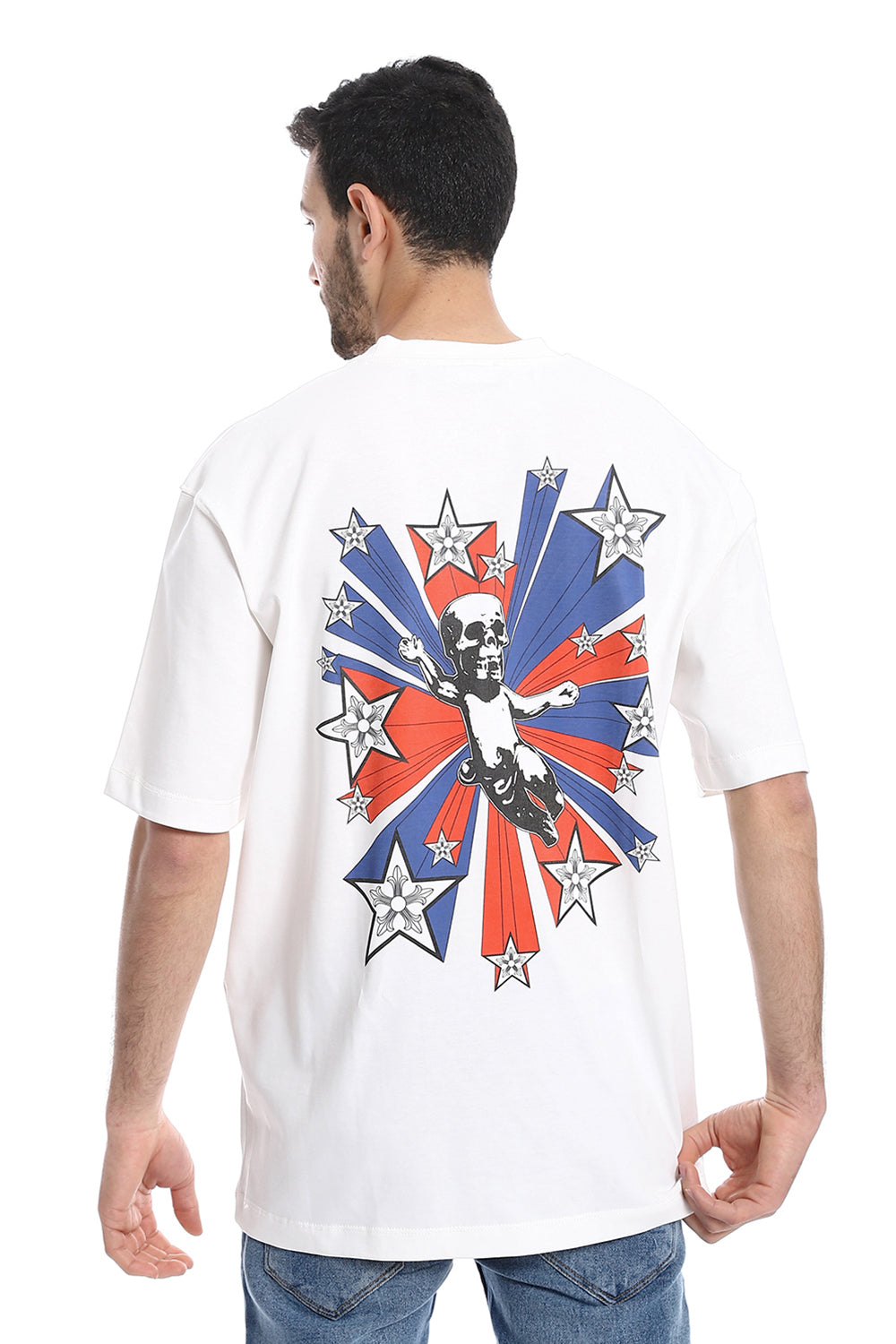 Back Printed Pattern Short Sleeves T-Shirt – White