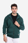 Basic Inner Fleece Zip Through Hoodie-Green