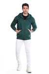 Basic Inner Fleece Zip Through Hoodie-Green