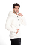 Basic Inner Fleece Zip Through Hoodie-White