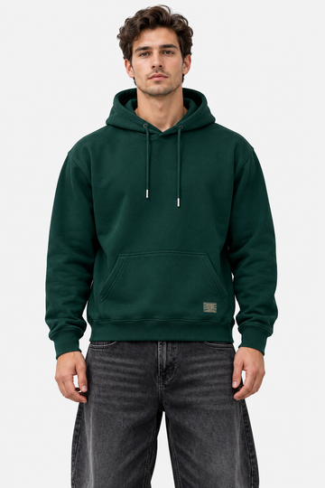 Men's Olive Oversized Hoodie with Drawstring Hood and Kangaroo Pocket – Casual Winter Sweatshirt