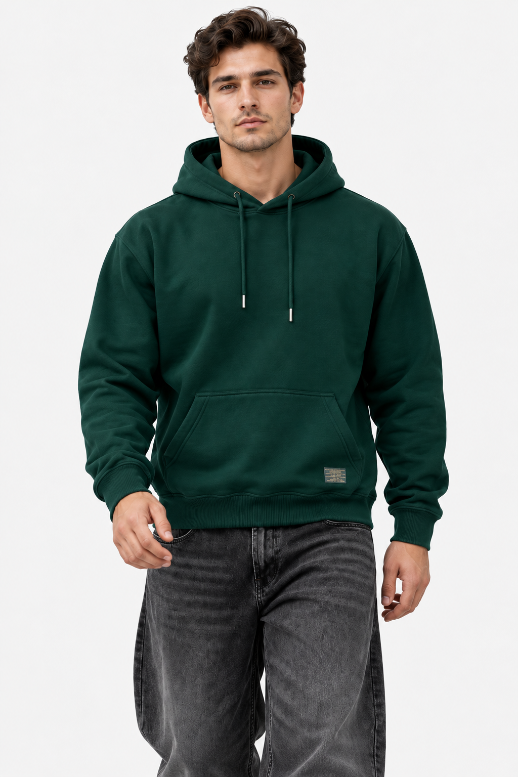 Men's Olive Oversized Hoodie with Drawstring Hood and Kangaroo Pocket – Casual Winter Sweatshirt