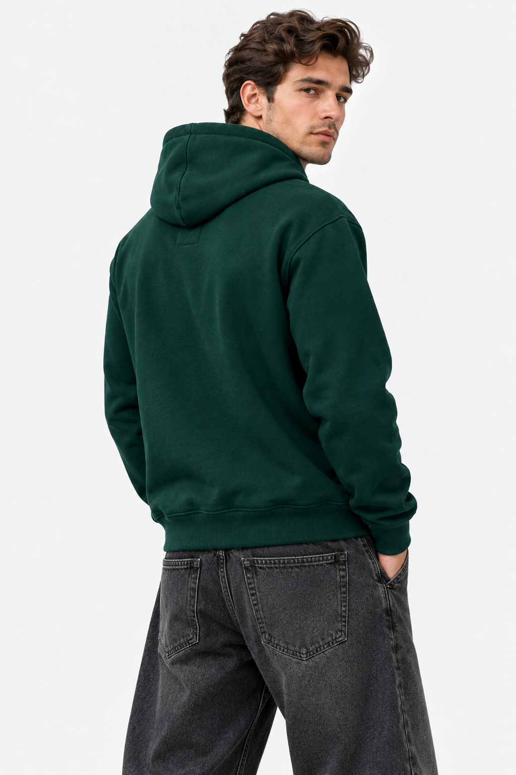 Men's Olive Oversized Hoodie with Drawstring Hood and Kangaroo Pocket – Casual Winter Sweatshirt