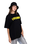 Loose Fit Black T-Shirt With Yellow Print Accent