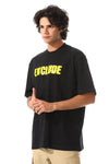 Loose Fit Black T-Shirt With Yellow Print Accent