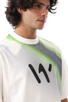 Gradient White & Green Self Patterened T-Shirt