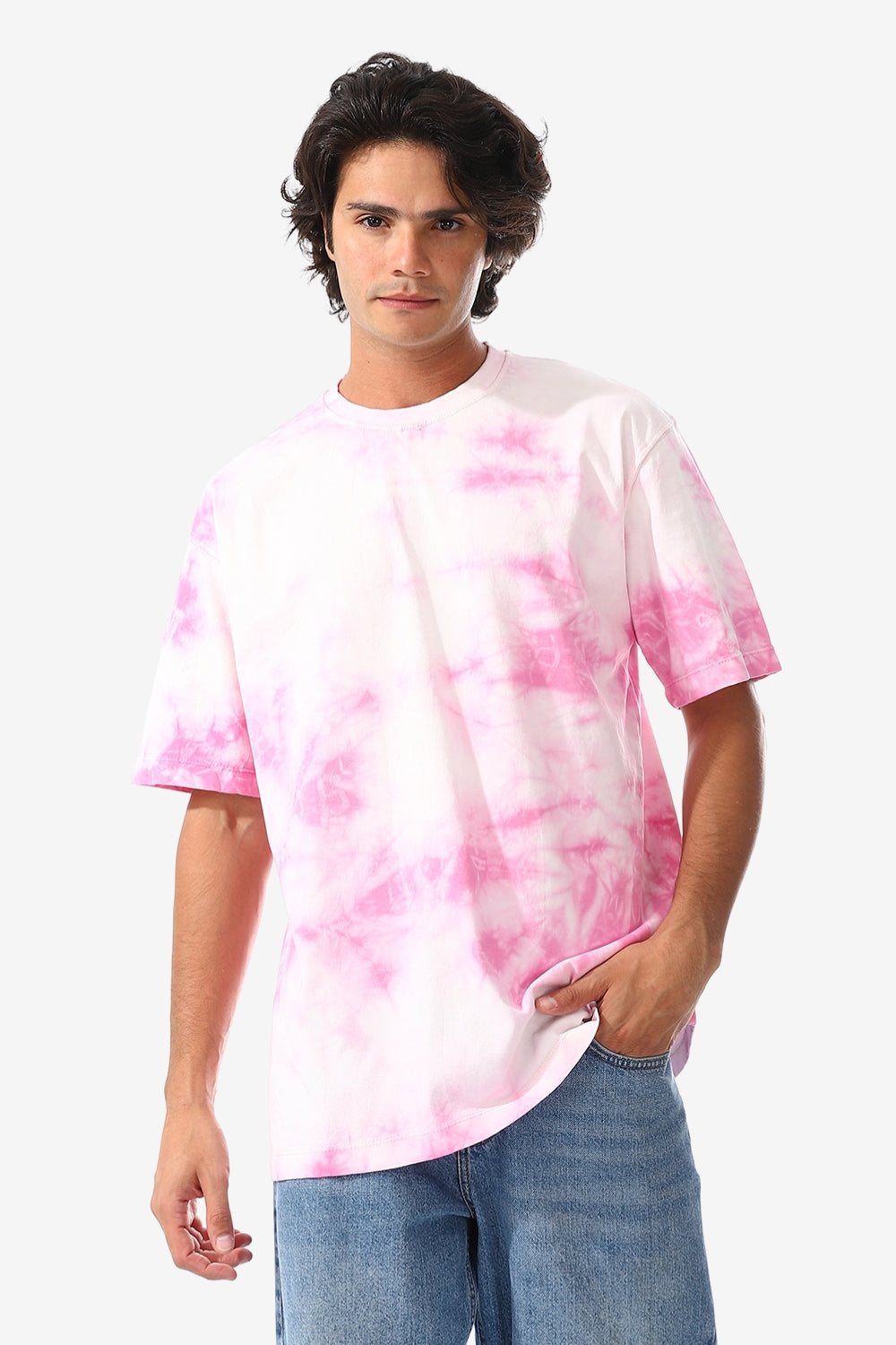 Slip On Oversized Cotton T-Shirt - Pink & White