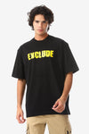 Loose Fit Black T-Shirt With Yellow Print Accent