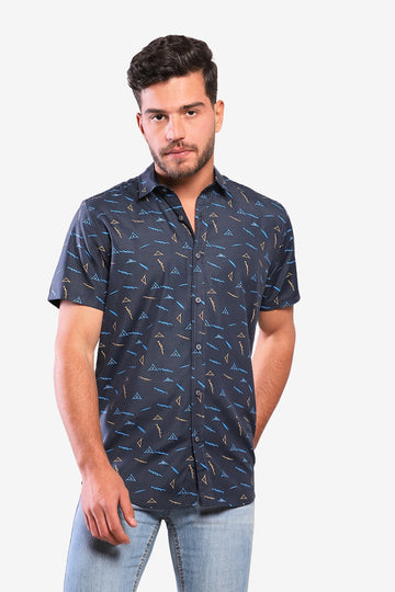Random Shapes Patterned Shirt – Navy, Red & Black