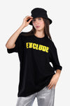 Loose Fit Black T-Shirt With Yellow Print Accent