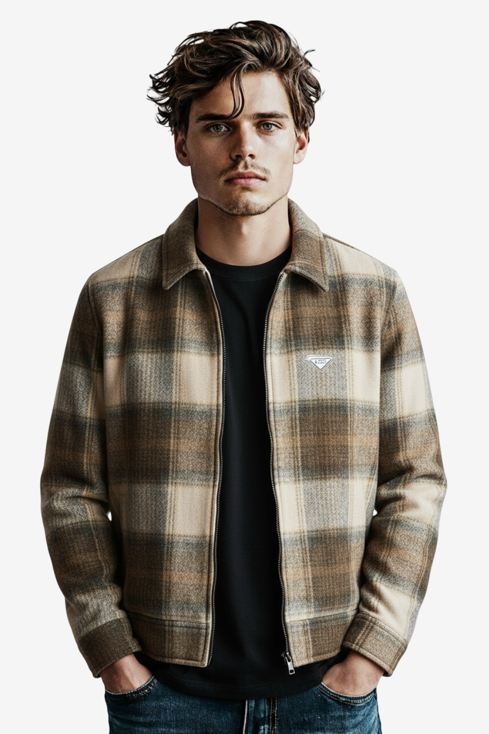 Men’s Plaid Wool Blend Zip Jacket