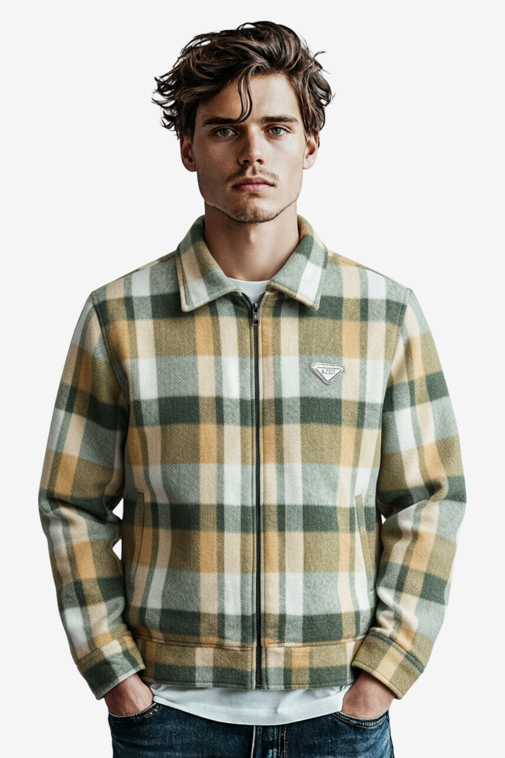 Men’s Plaid Wool Blend Zip Jacket