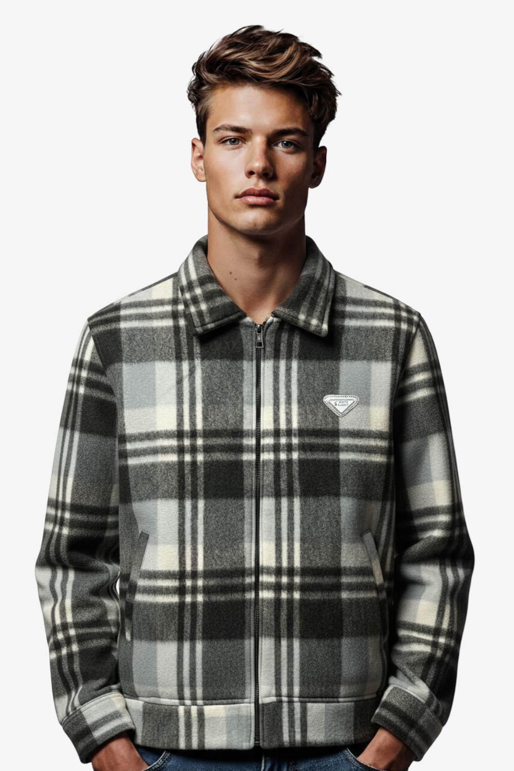 Men’s Plaid Wool Blend Zip Jacket